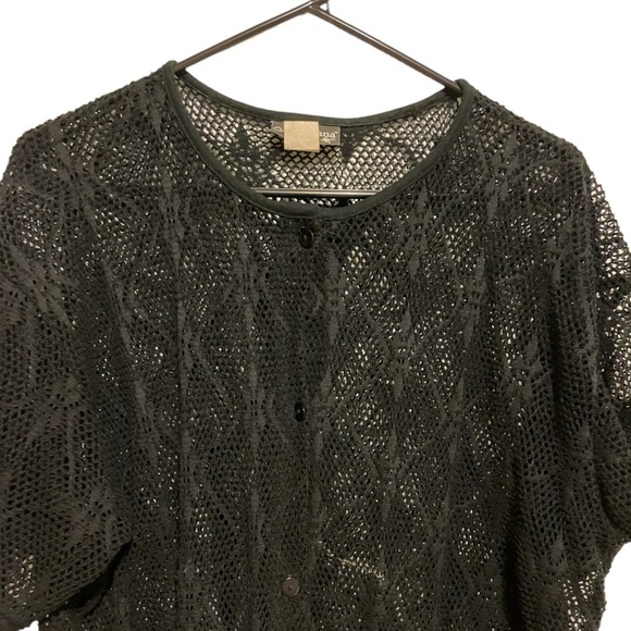 Madalana White and Black Eyelet Full Button Cover Up - Picture 13 of 14